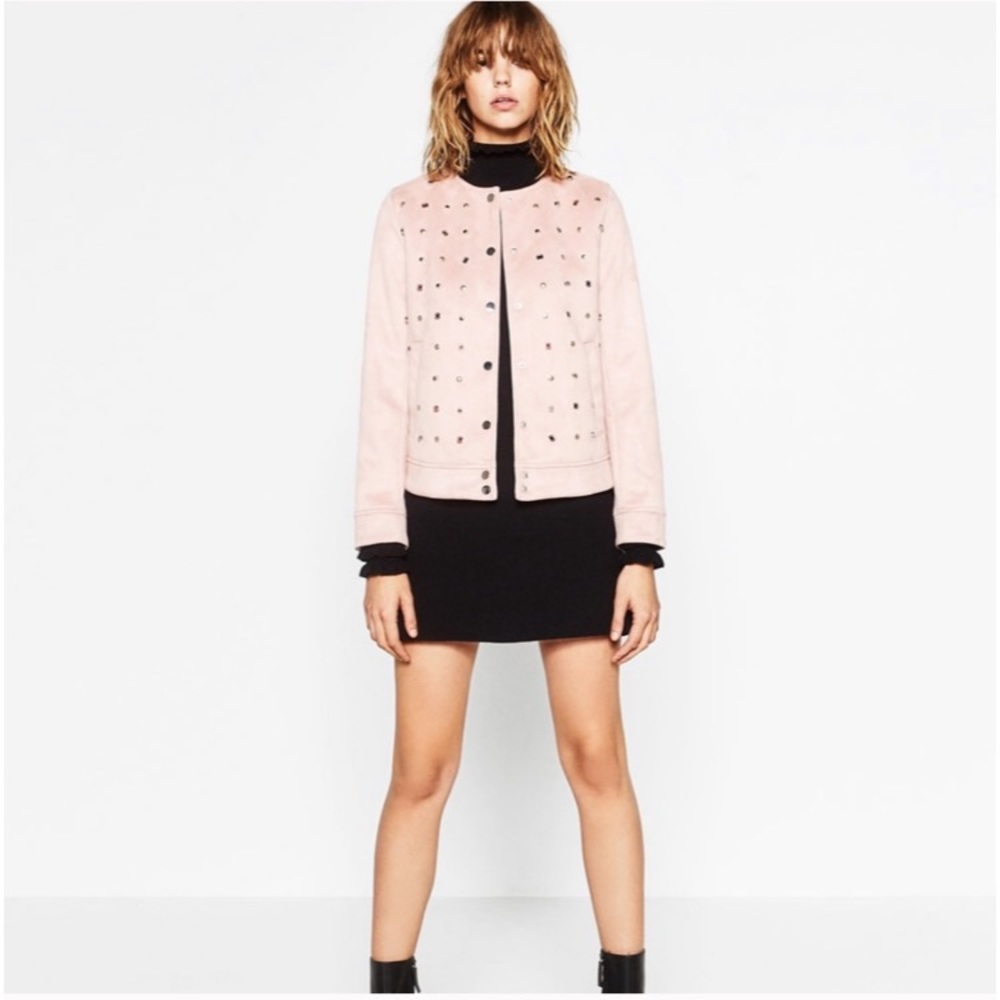 NEW Zara Pink Suede Jacket with Stud Details